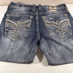 Rock Revival Arjan Straight Stretch Jeans Embroidered Men's 38 (38x26)